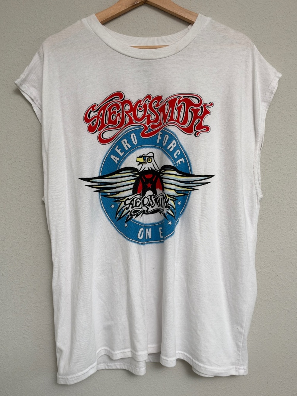 Aerosmith Aero Force One White Sleeveless Band Graphic Tee Men's L